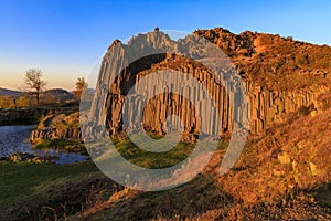 Polygonal structures of basalt columns, natural monument Panska skala near Kamenicky Senov, Czech Republic