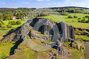 Polygonal structures of basalt columns, natural monument Panska skala near Kamenicky Senov, Czech Republic. Basalt organ pipes of