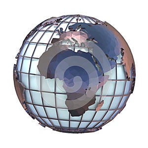 Polygonal style illustration of earth globe, Europe and Africa view 3D