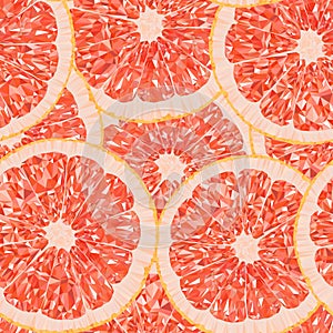 Polygonal vector illustration of a grapefruit slice seamless pattern