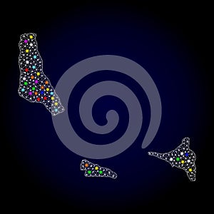 Mesh Polygonal Map of Comoros Islands with Bright Light Spots