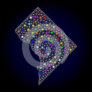 Mesh Carcass Map of District Columbia with Colorful Light Spots