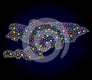 Mesh 2D Map of Kyrgyzstan with Colorful Light Spots photo