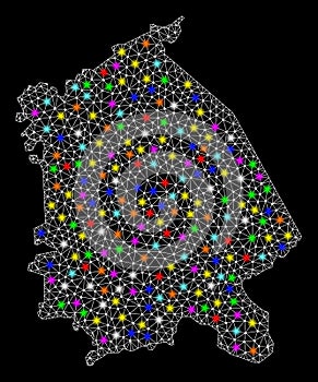 Mesh Carcass Map of Pavlodar Region with Bright Light Spots photo