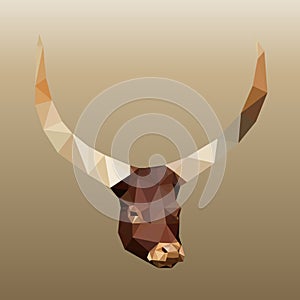 Polygonal watusi bull, polygon triangle head animal, vector