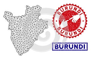Polygonal Wire Frame Burundi Map and Grunge Stamps