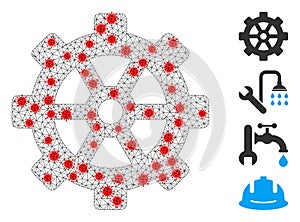 Polygonal Wire Frame Gear Pictogram with Infectious Centers