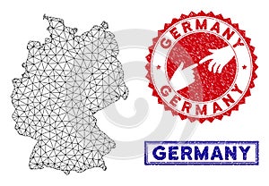 Polygonal Wire Frame Germany Map and Grunge Stamps