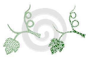 Polygonal Wire Frame Mesh Grape Sprout and Mosaic Icon