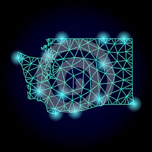Polygonal Wire Frame Mesh Map of Washington State with Light Spots