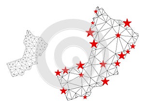 Polygonal Wire Frame Mesh Vector Oman Map with Stars