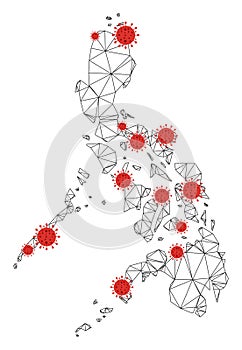 Polygonal Wire Frame Mesh Vector Philippines Map with Coronavirus