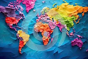 Polygonal world map. Multicolor abstract background. Vector illustration, Colored world map. Political maps, colorful world