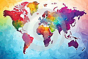 Polygonal World Map. Multicolor background. Vector illustration, Colored world map. Political maps, colorful world countries, and