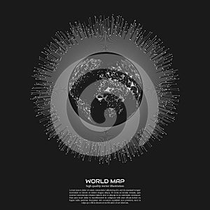 Polygonal world map. Point and line composition. Global network connection continent and planet, vector illustration.