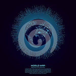 Polygonal world map. Point and line composition. Global network connection continent and planet, vector illustration.