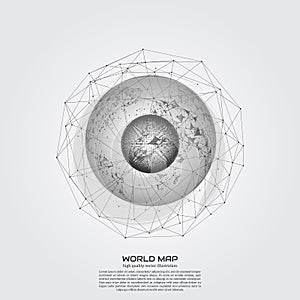 Polygonal world map. Point and line composition. Global network connection continent and planet, vector illustration.