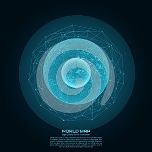 Polygonal world map. Point and line composition. Global network connection continent and planet, vector illustration.