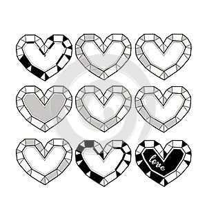 Polygonals set of hearts isolated on white