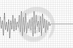 Polygraph wave line on graph paper. Black earthquake pattern isolated on white background. Seismograph icon. Detector lie. Richter photo