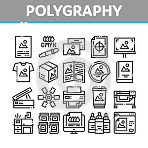 Polygraphy Printing Service Icons Set Vector