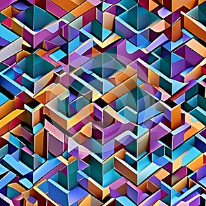 Polyhedral Patterns: An image of a geometric pattern created with polyhedra, in a mix of bold and muted colors2, Generative AI