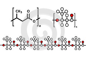 Polyhydroxybutyrate (PHB) biodegradable plastic, chemical structure. Polymer that is both bio-derived and compostable