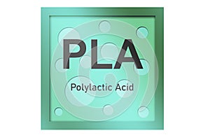 Polylactic acid (PLA) polymer on blue background