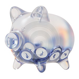 Polymath (POLY) Clear Glass piggy bank with decreasing piles of crypto coins.