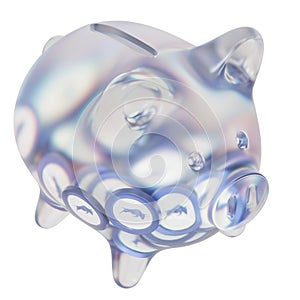 Polymath (POLY) Clear Glass piggy bank with decreasing piles of crypto coins. photo