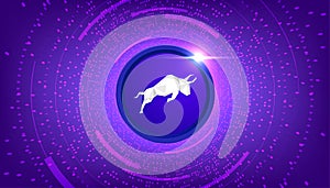 Polymath POLY coin crypto currency themed banner. POLY icon on modern purple color background photo