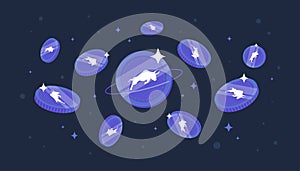 Polymath POLY coins falling from the sky. POLY cryptocurrency concept banner background