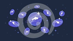 Polymath POLY coins falling from the sky. POLY cryptocurrency concept banner background photo