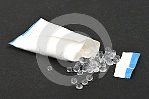Polymer pellets. Pile of silica gel