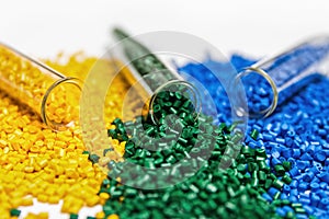 Polymeric dye. Colorant for plastics. Pigment in the granules.