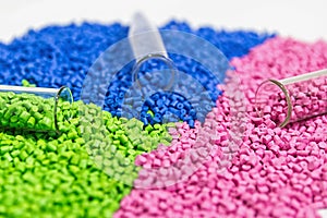 Polymeric dye. Colorant for plastics. Pigment in the granules.