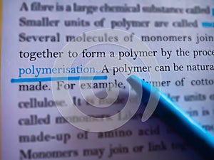 polymerisation science related terminology displayed on Papar page underlined pattern photo