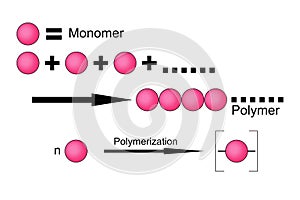 Polymerization reaction diagram isolated on white