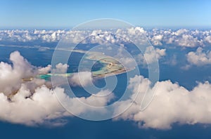 Polynesia.The atoll ring at ocean. Aerial view