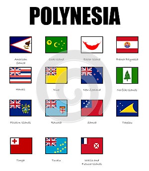 Polynesia states flags, World flags. Oceania.