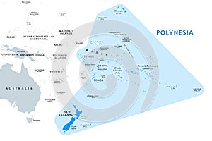 Polynesia, subregion of Oceania, political map photo