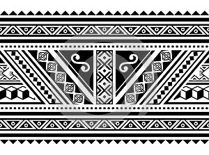 Polynesian geometric seamless vector long horizontal pattern, Hawaiian tribal design inspired by Maori tattoo art