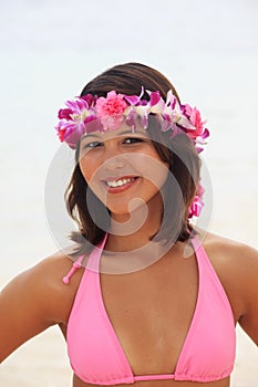 Polynesian girl with flower lei