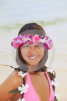 Polynesian girl with flower lei