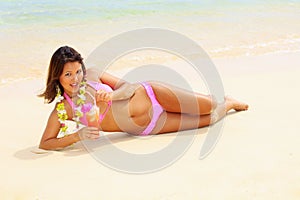 Polynesian girl with flower lei