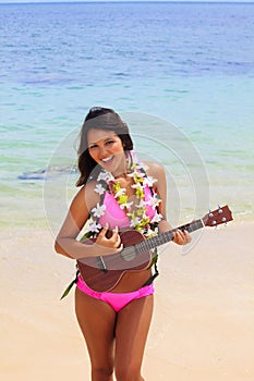 Polynesian girl with flower lei