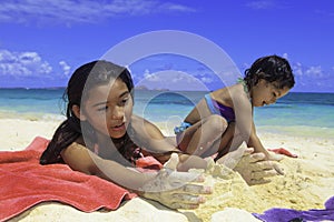 Polynesian sisters at the beach