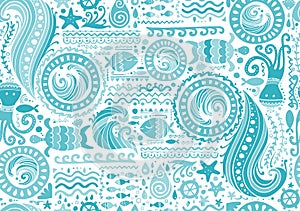 Polynesian style marine background, tribal seamless pattern for your design