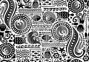 Polynesian style marine background, tribal seamless pattern for your design