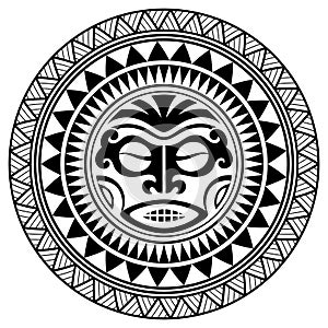 Polynesian tattoo design mask. Frightening masks in the Polynesian native ornament